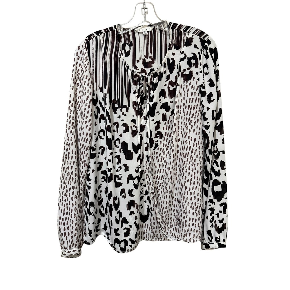 Cabi Mixed Print Blouse Animal Stripe Tie Neck Wrap Front Top Style 590 Medium